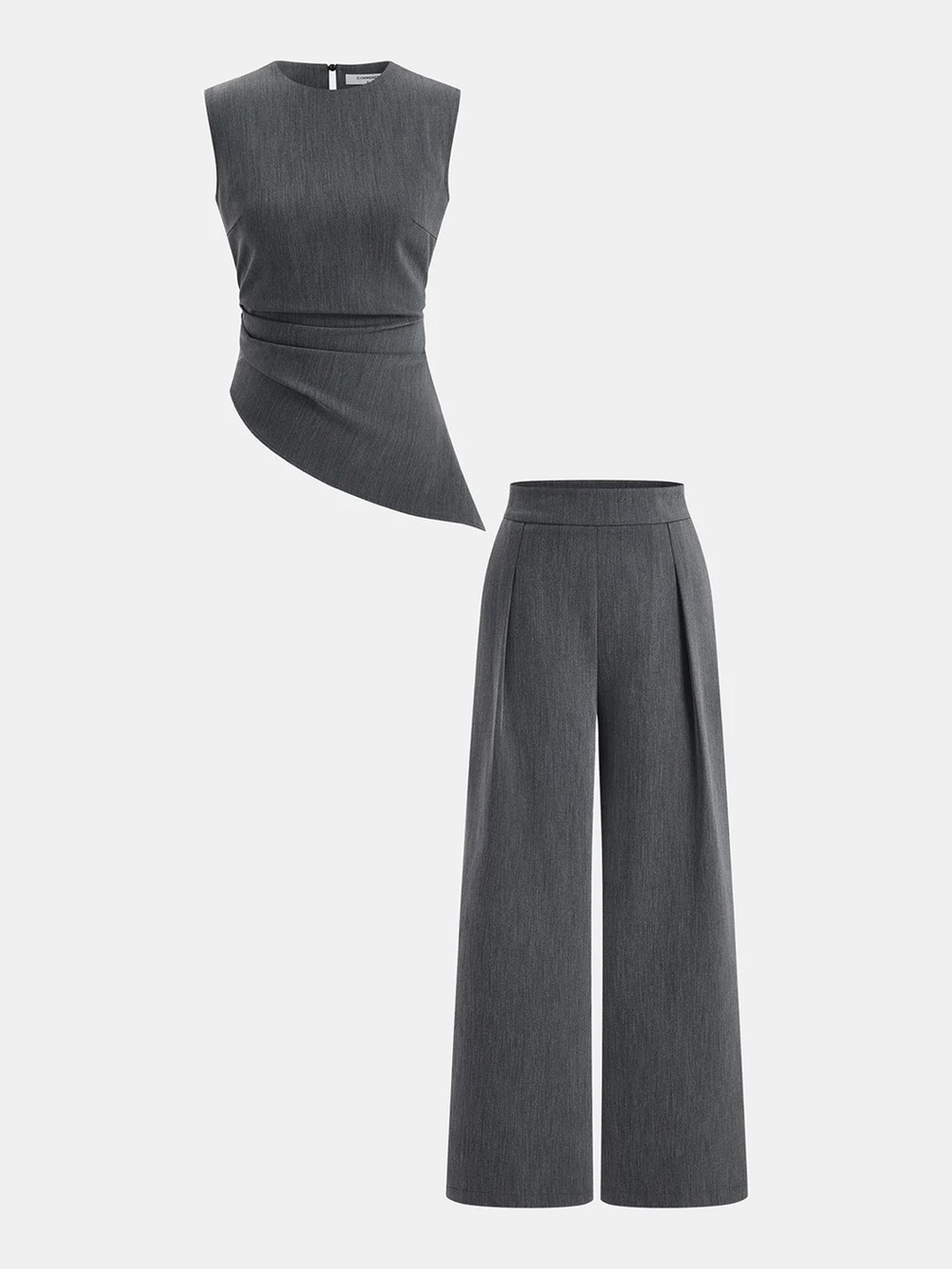 Sleeveless Asymmetric Top & Pleated Pants Set - Picture 2 of 8